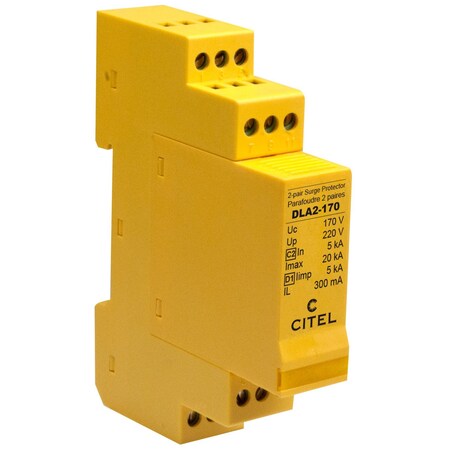 Citel DLA2-170 Dural Pair Din Rail Data Line Protector, 1-pair (4 wire+ ground), 170V, UL 497B DLA2-170